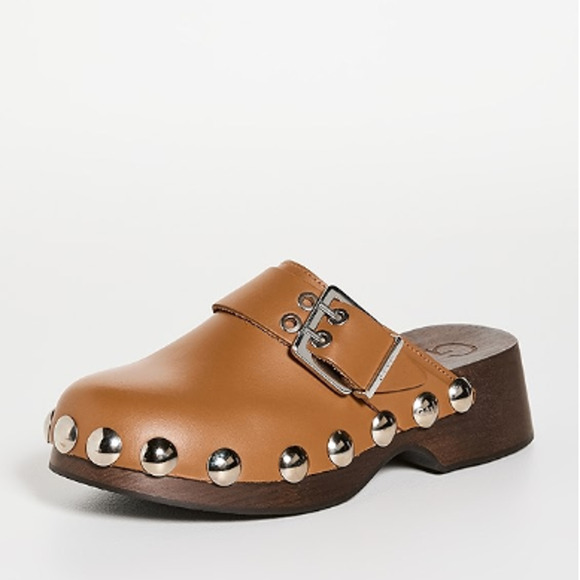 Ganni Shoes - GANNI | Leather Studded Retro Clogs Tiger's Eye Brown Size 38 / US 8